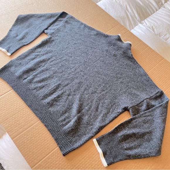 Brodie Cashmere Wool blend Gray Lurex Bow Mock Neck Sweater size M - Picture 6 of 12